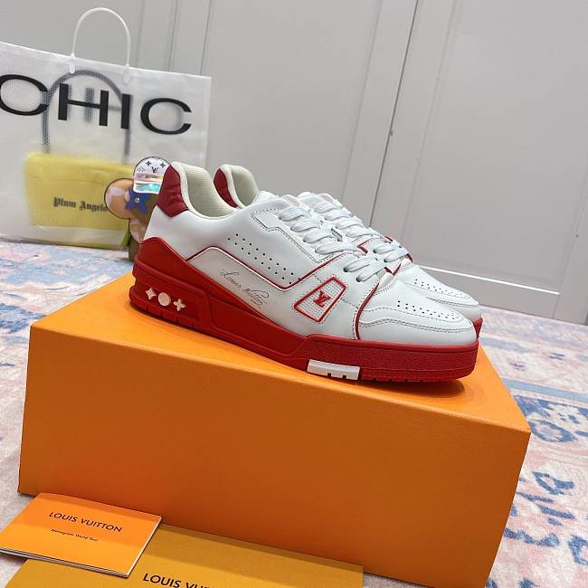 Louis Vuitton Trainer White Red Signature - 1A8SKD - MayShow