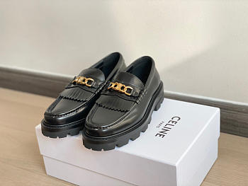 Celine Margaret Loafer With Triomphe Chain In Polished Bull Black