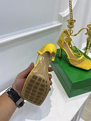 Bottega Veneta Yellow Stretch Fishnet Mesh Heels - 4