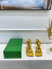 Bottega Veneta Yellow Stretch Fishnet Mesh Heels - 3