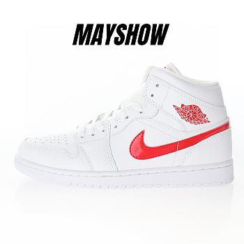 Air Jordan 1 Mid White University Red - BQ6472-106