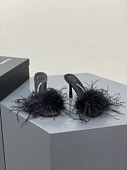 Alexander Wang lulu 85 feather slide sandal in black satin - 4