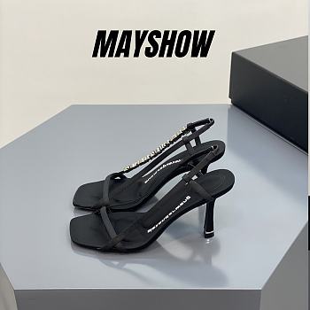 Alexander Wang ivy 85 diamante logo strap sandal black satin