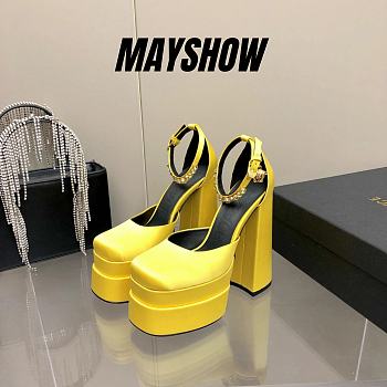 	 Versace Medusa Aevitas 155mm Platform Pumps in Yellow - 1002005-DRA67_1Y02V