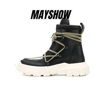 Rick Owens Leather Lace Up Hiking Boots Black Milk