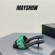 Alexander Wang jessie 55 scrunchie slide sandal in green satin - 1