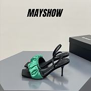 	 Alexander Wang julie 85 scrunchie slingback heel in green satin - 1