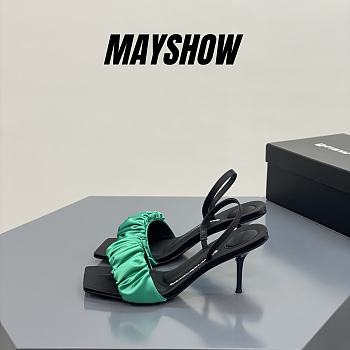 	 Alexander Wang julie 85 scrunchie slingback heel in green satin