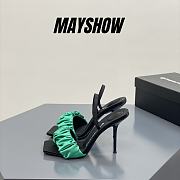 	 Alexander Wang julie 105 scrunchie slingback heel in green satin - 1