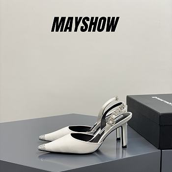 Alexander Wang grace crystal toe satin 85 slingback pumps in white