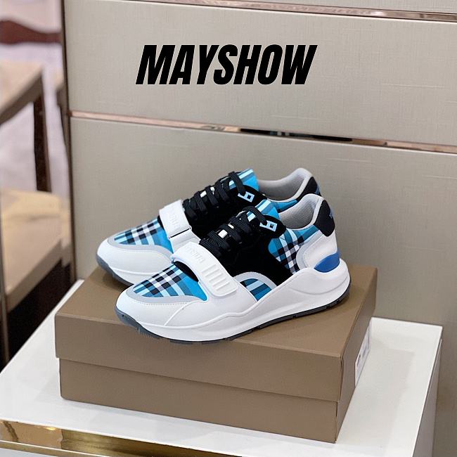 	 Burberry Ramsey Blue Check Sneaker - 1