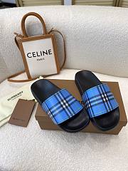 Burberry Embossed Blue Check Slides  - 2