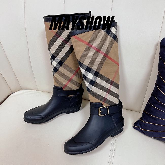 Burberry Strap Detail House Check and Rubber Rain Boots - 1