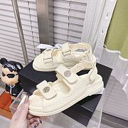 Chanel Cream Calfskin Printed Velcro Dad Sandals - 2