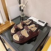 Chanel Burgundy Shearling Dad Sandals - 2