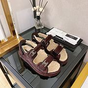 Chanel Burgundy Shearling Dad Sandals - 3