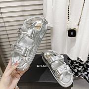 Chanel Silver Leather Dad Sandals - 5