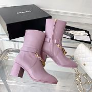 Chanel Pink Calfskin with Chain Ankle Boots - 4