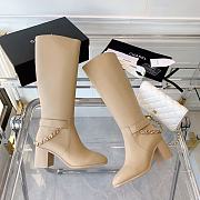 Chanel Beige Calfskin with Chain High Boots - 5