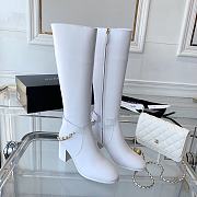 Chanel White Calfskin with Chain High Boots - 3