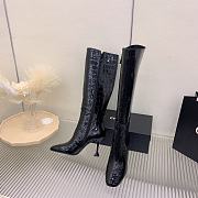 Chanel Black Crocodile Block High Boots - 5