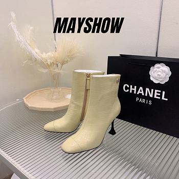 Chanel Cream Crocodile Block Ankle Boots