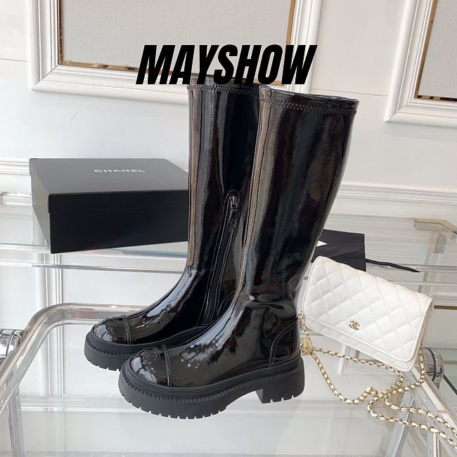 Chanel Black Patent Leather High Boots - 1