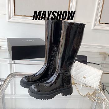 Chanel Black Patent Leather High Boots