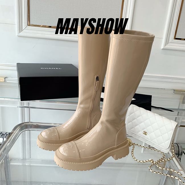 Chanel Beige Patent Leather High Boots - 1