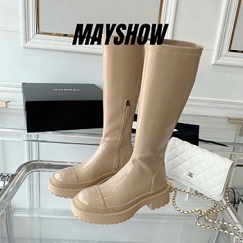 Chanel Beige Patent Leather High Boots