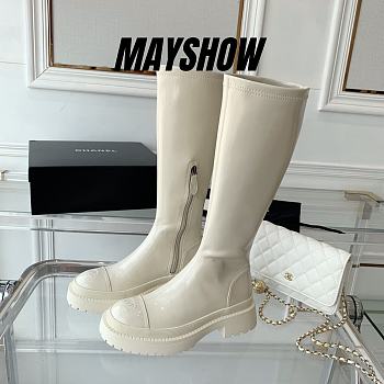 Chanel Cream White Patent Leather High Boots