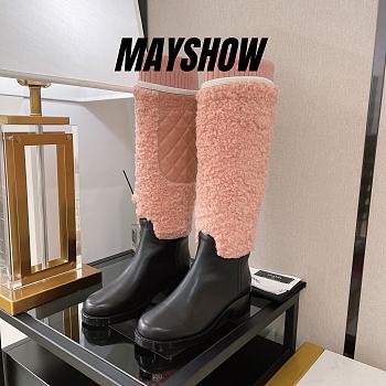 Chanel Pink Wool Knit High Boots