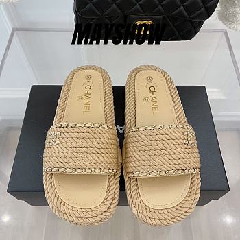 Chanel Beige Braided Knit CC Mules