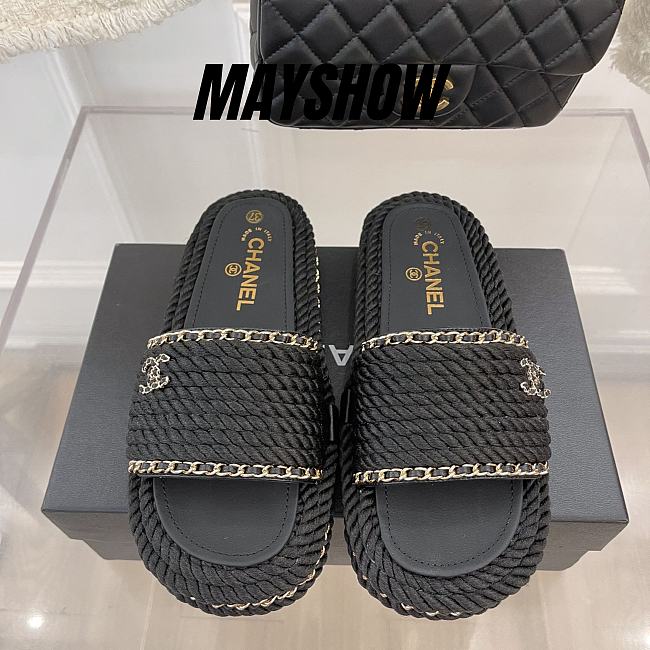 Chanel Black Braided Knit CC Mules - 1