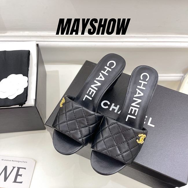 Chanel Black Lambskin Mules - 1