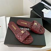 Chanel Burgundy Turnlock Gold Cc Logo Flats Quilted Sandals - 3