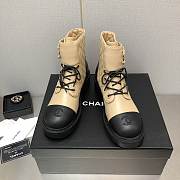 Chane Beige Lambskin Quilted Lace Up Combat Boots - 3