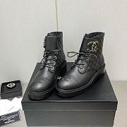 Chane Black Lambskin Quilted Lace Up Combat Boots - 3