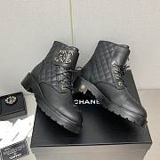 Chane Black Lambskin Quilted Lace Up Combat Boots - 4