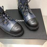 Chanel Navy Lambskin Quilted Lace Up Combat Boots - 4