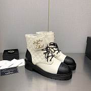 Chane White Lambskin Quilted Lace Up Combat Boots - 2