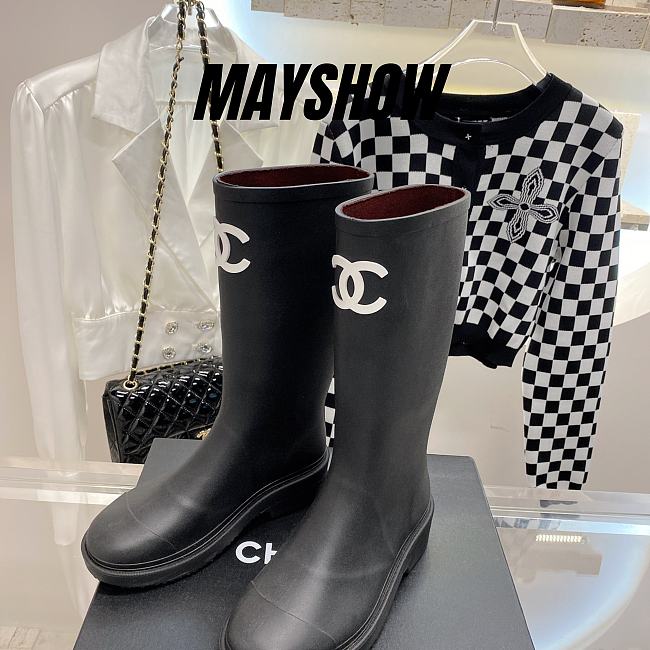 Chanel Black Caoutchouc High Boots - 1