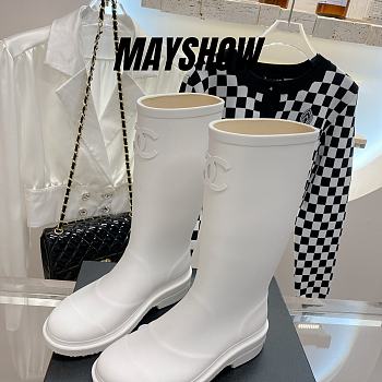 Chanel White Caoutchouc High Boots