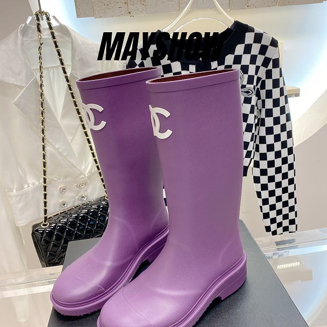 Chanel Purple Caoutchouc High Boots - 1