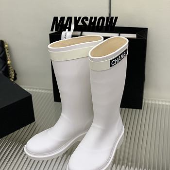 Chanel White Rain Rubber High Boots