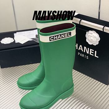 Chanel Green Rain Rubber High Boots