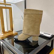 Chanel Brown Chain Plain Suede Block Boots - 3