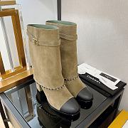 Chanel Brown Chain Plain Suede Block Boots - 2