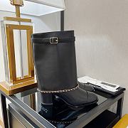 Chanel Black Chain Plain Leather Block Boots - 4