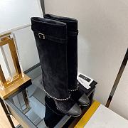 Chanel Black Chain Plain Suede Block High Boots - 3